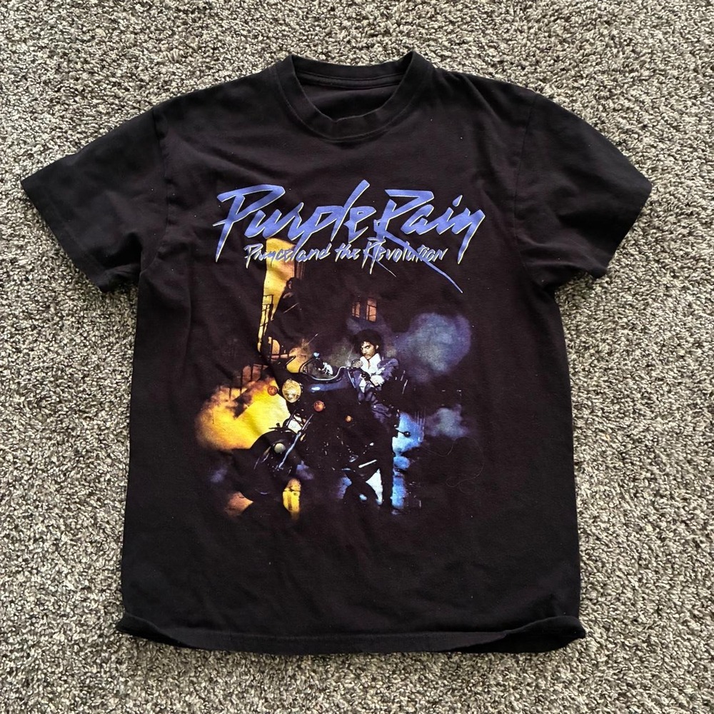 Prince Purple Rain Men's Medium Black Graphic Short Sleeve T-Shirt